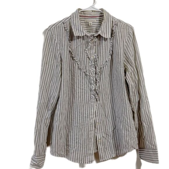 Banana Republic Gray Button Down Shirt with Ruffled Notched Collar - Picture 1 of 4